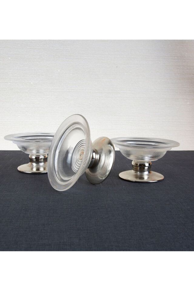 METAL AYAKLI LOKUMLUK - ÇEREZLİK (3 ADET) GÜMÜŞ