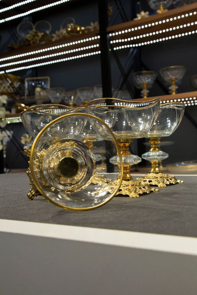 METAL AYAKLI VİRA GOLD DETAYLI SÜTLÜ TATLI KASESİ - DONDURMALIK - ÇEREZLİK 6 LI