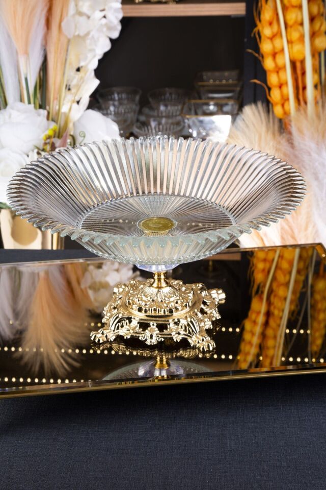 METAL AYAKLI SHİNE SALATA SERVİS SUNUM KASESİ 32X16 CM 8 CM DERİNLİĞİNDE