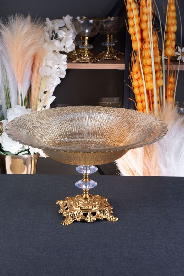 METAL AYAKLI AMBER RENK SALATA VE MEYVE SERVİS KASESİ 38 CM