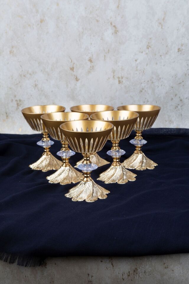 VEGA GOLD DETAYLI DİK KESME DEKORLU 6LI DONDURMALIK - ÇEREZLİK 240ML