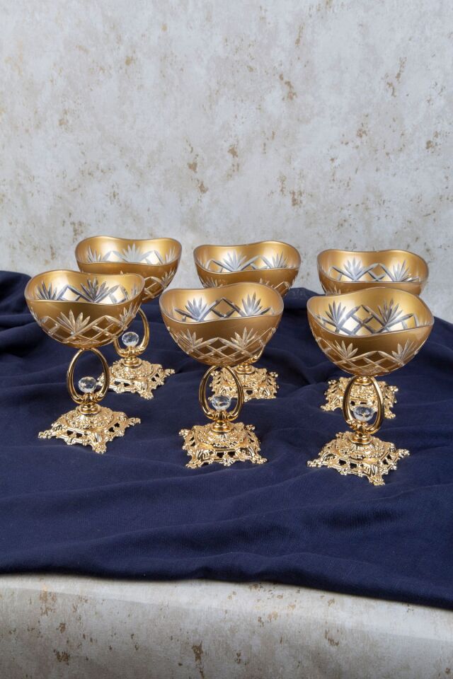 VİRA ANANAS DEKOR GOLD DETAYLI 6LI DONDURMALIK - TATLI KASESİ