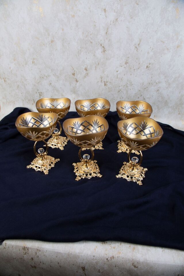 VİRA ANANAS DEKOR GOLD DETAYLI 6LI DONDURMALIK - TATLI KASESİ