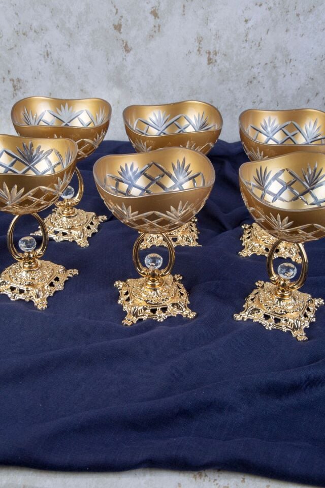 VİRA ANANAS DEKOR GOLD DETAYLI 6LI DONDURMALIK - TATLI KASESİ