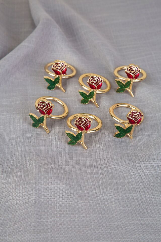 KIRMIZI GÜL GOLD 6LI PEÇETE YÜZÜĞÜ PEÇETELİK PEÇETE HALKASI