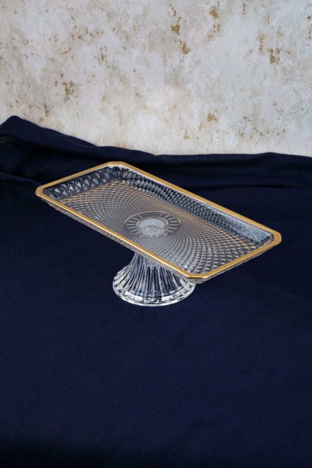 SAFİR GOLD DETAYLI CAM AYAKLI DİKDÖRTGEN SERVİS SUNUM TABAK 30X14X12