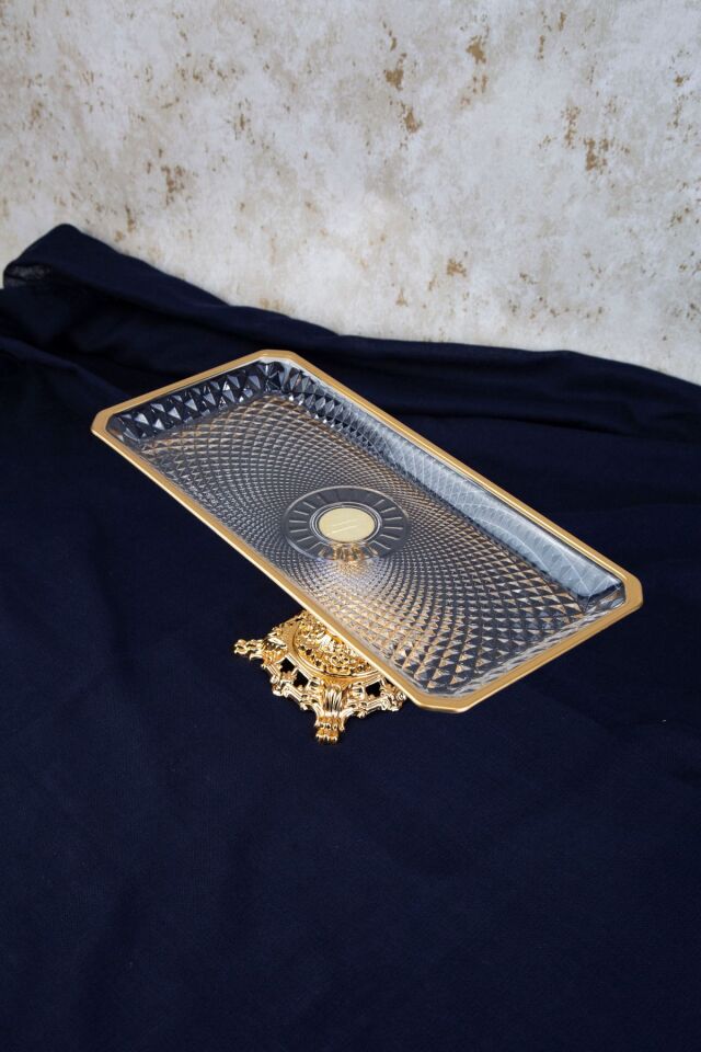 SAFİR GOLD DETAYLI METAL AYAKLI DİKDÖRTGEN SERVİS SUNUM TABAK 30X14X12